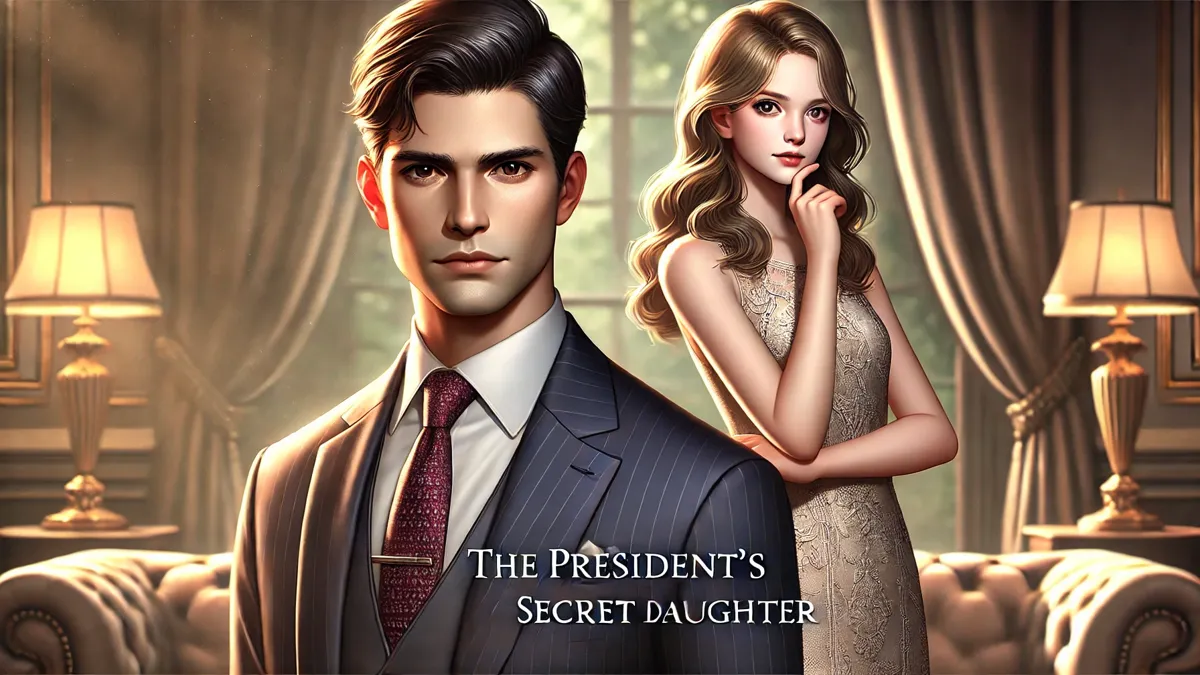 A confident man in a tailored suit, positioned in the front, with neatly styled dark hair and sharp features. Behind him stands a poised woman with long flowing hair, wearing a sophisticated dress. The background suggests luxury and political intrigue, with soft lighting enhancing the realism.